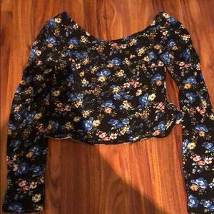 Floral Print Long Sleeve Crop Top